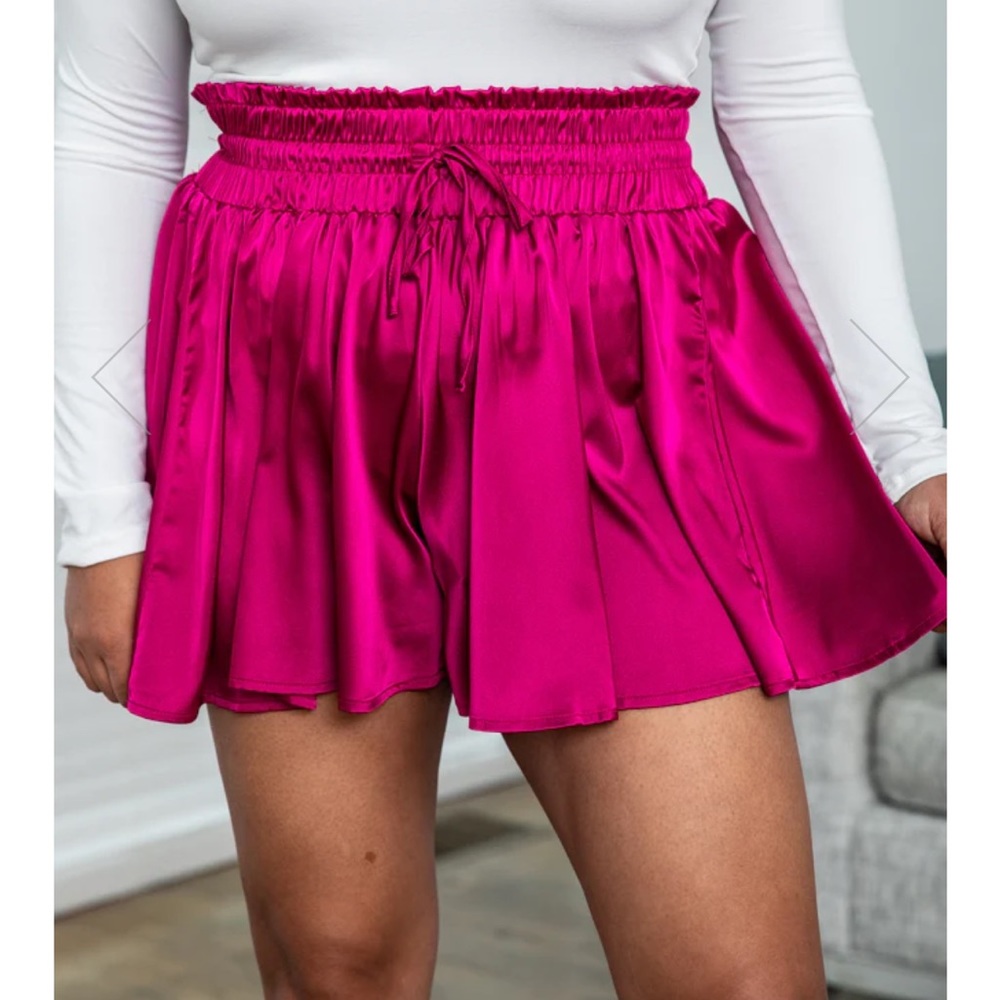 Pink satin swing shorts